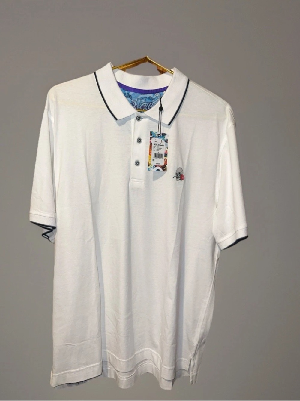 Robert Graham Rossi Polo RS227800BL White MSRP $98 NWT